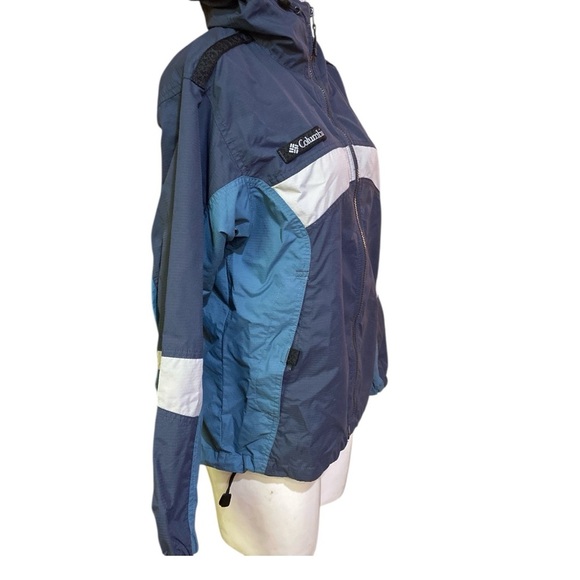 Columbia Blue and White Raincoat Weather-Resistant Hooded Design Sz S - Picture 3 of 8